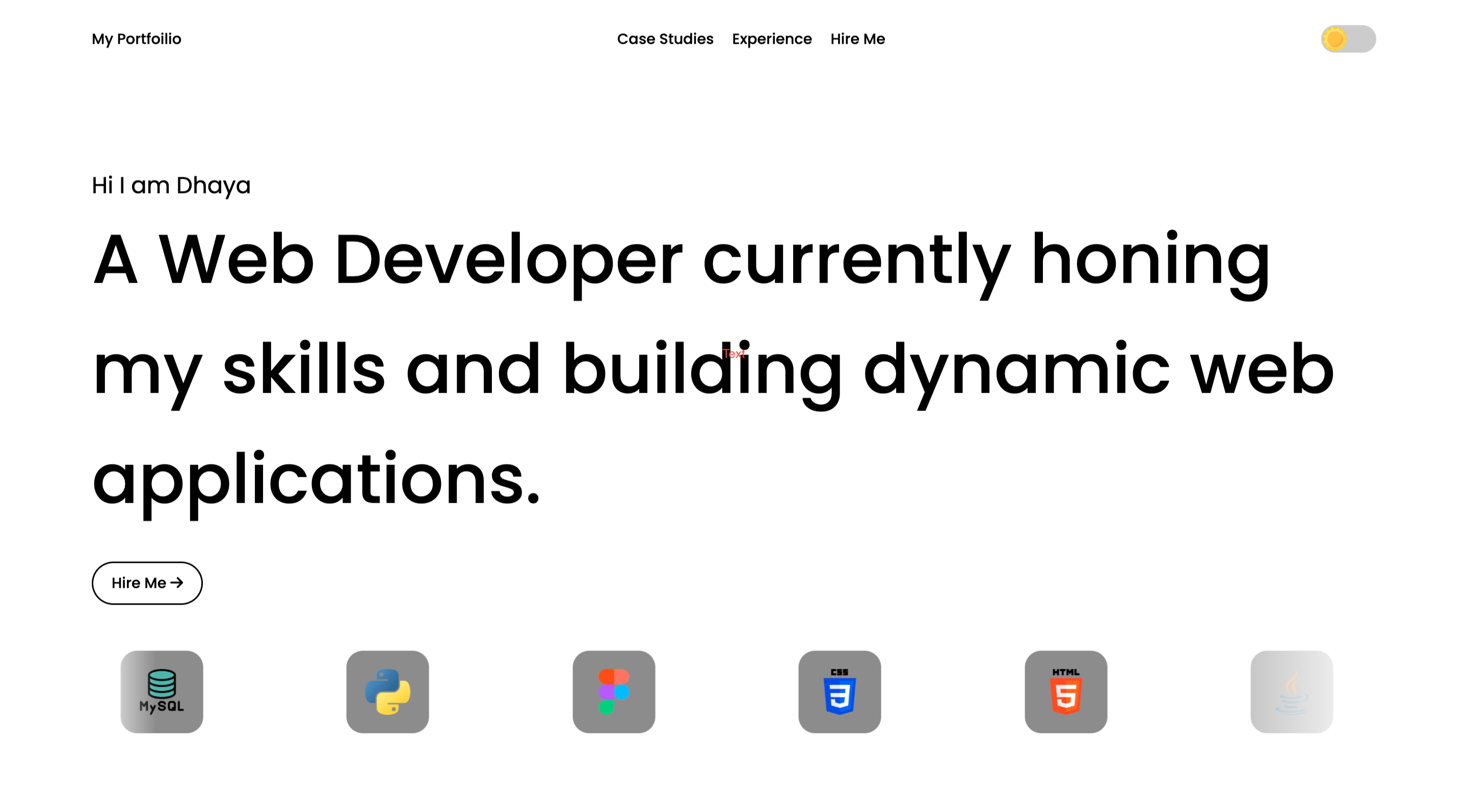A Portfolio website Homepage Image